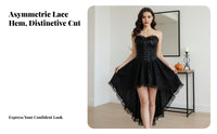 2 Pieces High-Low Hem Strapless Corset Dress with Lace Shrug without-Shoulder Design Lace-up Bustier and Skirt Set Waist Cinching Dark Romantic Outfit Ruffled Trim for Goth Enthusiasts, Young Adults, Photoshoots, Cosplay Events, Stage Performance