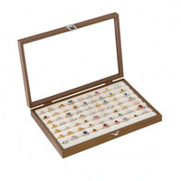 Metal Clasp Wood-Grain Finger Jewelry Holder Case Lined Interior Glass Lid Finger Jewelry Holder Box