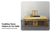 Mortise and Tenon Joinery Chinese Design Tea Table Water-Based Varnish Solid Wood Tea Ceremony Table Fully Assembled Ash Wood Dining Set Traditional Design for Cultural Enthusiasts, Interior Decorators, Living Room, Reception Area, Office, Gatherings