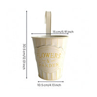 Drainage Hole Hanging Planter Container Distressed Finish Metal Hanging Planter Vertical Striped Plant Hanger for Balcony