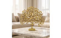 Metal Tree Statue Gold-Tone Brass Tree Lustrous Showpiece for Living Room, Entryway