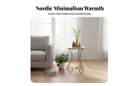 Nordic Aesthetic Round Tiered End Table Marble Pattern Top Tiered Circular Stand Light Luxury Design Household Furniture Single or Double Tier for Homeowners, Apartment Dwellers, Decor Enthusiasts, Living Room, Bedroom, Balcony, Small Areas