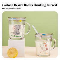 Measurement Scale Glass Sippy Cup with Straw Food-Grade Material Glass Measuring Cup for Children Heat Resistant for Boys, Girls, Mealtime