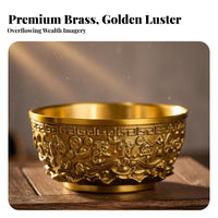Brass Treasure Basin Auspicious Symbol Chinese Prosperity Bowl Traditional Craftsmanship Feng Shui Treasure Bowl for Collectors, Home, Office