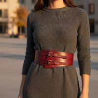 Leather Overcoat Waist Belt with Buckle Stretchy Wide Elastic Waist Belt Vintage Classic for Coats