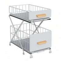 Pull-out Storage Rack Carbon Steel 2 Tier Drawer Organizer Adjustable Under Sink Basket for Cabinet Space