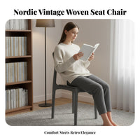 Breathable Weave Plastic Rattan Back Chair Single-Piece Molded Faux Cane Dining Chair No Assembly Required Household Furniture Long-Lasting Construction for Restaurant Owners, Interior Designers, Living Room, Lounge, Balcony, Home Office