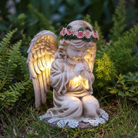 Garden Statue with Solar Lantern Weather-Resistant Angel Figurine with Lantern Solar Garden Figure with Light Outdoor