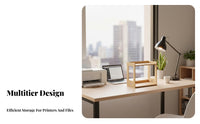 Waterproof Wooden Printer Stand Space-Saving Solid Wood Office Rack Polished Edges Multi-Layer Desktop Organizer Rounded Corners for Students, Study Room, Kitchen