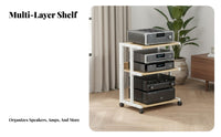 With Wheels Audio Equipment Stand Space Saving High-Fidelity Component Rack Sturdy Construction Mobile Amplifier Cabinet Stable and Long-Lasting for Audiophiles, Living Room