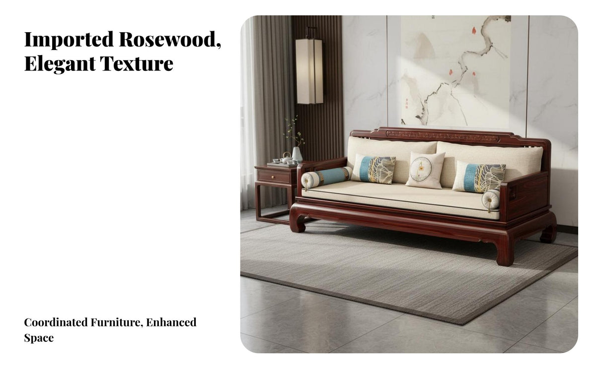 Chinese Design Sofa Set Classical Elegance Rosewood Furniture Set Odorless Paint for Collectors, Homeowners, Lounge Area, Villa, Study