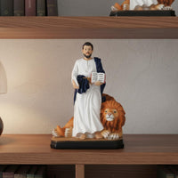 Evangelist Figure the Apostle Statue Classical Design St Mark with Winged Lion Figurine Christmas Gift Religious Statue Home Decor for, Office Desk