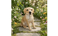 Lifelike Sitting Dog Figurine Realistic Sitting Dog Statue Hand-Painted Sculpture Weather-Resistant for Gardeners, Garden, Home Decor, Patio, Flower Bed