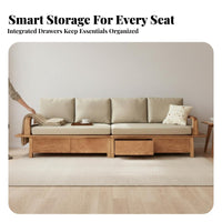 Storage Sofa with Drawers Japanese aesthetic Living Room Furnishing Nordic Aesthetic Wooden Couch for Homeowners, Families, Lounge Area, Bedroom, Office