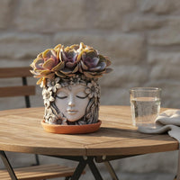 Resin Facial Planter Artistic Visage Flower Pot Hand-Painted Floral Resin Planter for Balcony, Outdoor, Desktop