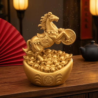 Rearing Horse Figurine Compact Size Medallion Horse Statue Feng Shui Home Decor Item for Cabinet