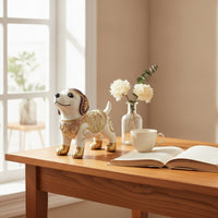 Ornate Dog Figurine Floral Dog Statue Tabletop Canine Sculpture Metallic-Finish for Collectors, Living Room, Bookshelf, Entryway, Office Desk