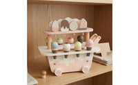 Two-Tier Pretend Ice Cream Shop Floral Accents Wooden Play Cart for Children