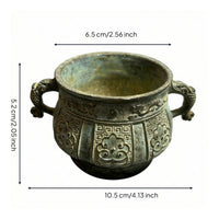Antique Decorative Goblet Footed Vessel with Handles Embossed for Shelf, Tea Room