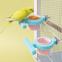 Resin Bird Stand, Crossbar Style Parrot Perch with Food Box, Rough Grinding Surface, Bird Resting Perch with Built-in Bowl for Cockatiel Use