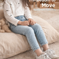 Kids High Rise Cropped Jeans for Girls with Elastic Waist, 95% Trousers for Casual Wear, Comfortable for Spring