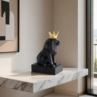 Black Lion Figurine Resin Lion Figurine with Base Decorative Animal Statue Sculpted for Living Room, Office, Desk, Shelf