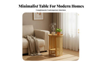 Japanese design dual-level Round Nightstand Rattan Weave Design 2-Tier circular table Rounded Edges Household Furniture Space-Saving for Apartment Dwellers, Homeowners, Adults, Living Room, Bedroom, Small Spaces, Hallway