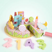 Pastel Wooden Birthday Cake Toy Learning Birthday Cake Play Food Set Safe Sturdy for Preschool