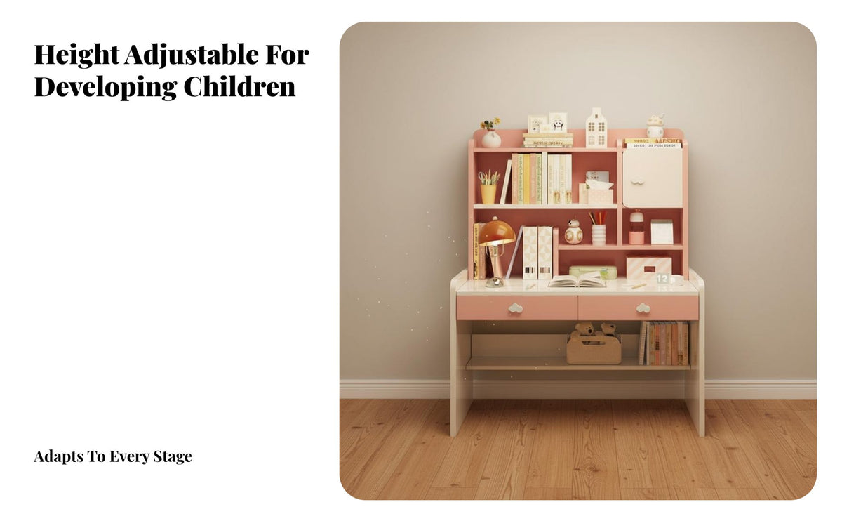 Pink Writing Table and Chair Set Ergonomic Design Kids Desk and Chair Set Sturdy Construction Children's Study Desk with Storage for Bedroom, Playroom