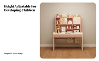 Pink Writing Table and Chair Set Ergonomic Design Kids Desk and Chair Set Sturdy Construction Children's Study Desk with Storage for Bedroom, Playroom
