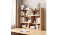 Wood-Grain Desktop Bookshelf Modular Desk Bookshelf Open Desktop Organizer Shelf Space-Saving for Students, Professionals, Study Corner, Reading Nook