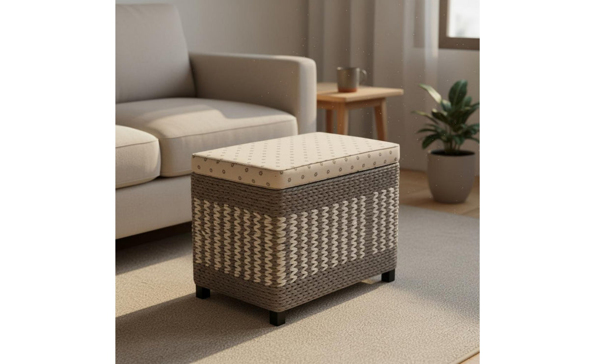 Entryway Shoe Changing Bench Multi-Functional Braided Storage Stool Solid Wood Frame Rattan Style Storage Ottoman for Living Room, Bedroom