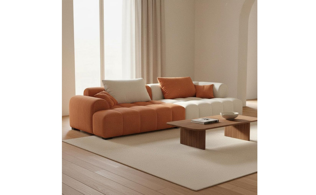 Tofu Block Couch Cat Scratch Resistant Textile Cushioned Block Sofa High-Resilience Foam Minimalist Straight Line Sofa for Small Areas, Apartments