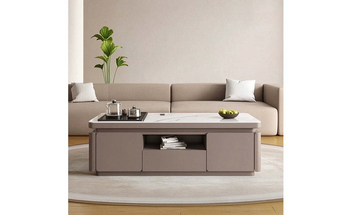 Rectangular Coffee Table Modern Coffee Table with Storage Shelf Stone-Look Furniture for Simplicity Lovers, Living Room, Beverage Area