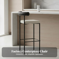 Industrial Look Upholstered High Stool with Backrest Designer Design Bar Chair Modern Minimalist Home Furniture Sturdy Base for Design Enthusiasts, Homeowners, Restaurant Owners, Kitchen Island, Counter, Cafe, Dining Room