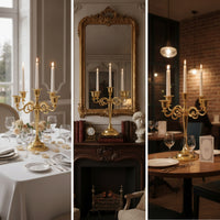Five-Arm Candelabra Polished Metal 5-Arm Candelabra Candlestick Holder with Five Cups Scrollwork Table Centerpiece Tabletop