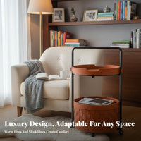 Space-Saving Design 2-Tier Rolling Storage Table Sturdy Frame 2-Tier Wheeled Organizer Easy to Assemble Mobile Furniture Uncovered Top Tray for Homeowners, Office Workers, Living Room, Bedroom, Balcony, Kitchen
