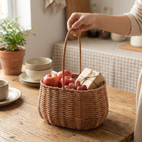 Handled Woven Flower Basket Easy-Carry Handle Imitation Rattan Gift Basket Waterproof Liner Decorative Container for Florists, Kids, Parties, Weddings