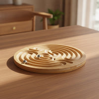 Bamboo Maze Ball Wooden Maze Toy with Metal Balls Labyrinth Puzzle Round Game Brain Teaser for Children, Desk, Office