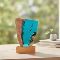 Ocean-Inspired Epoxy Night Light with Wood Base Aquatic Epoxy Resin Night Light Faceted Resin Wood Lamp Irregular for Shelf