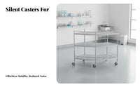 Rust-Resistant Fan-Shaped Medical Cart Easy to Clean Curved Oral Utility Cart Heavy Duty 2-Tier Trolley Braking Wheels for Dentists, Surgeons, Doctors, Operating Room, Medical Facility, Laboratory