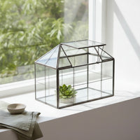 Tabletop Terrarium with Hinged Roof Handmade House-Shaped Terrarium Transparent Glass Greenhouse Miniature for Gardeners