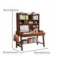 Writing Desk Multi-functional Solid Wood Computer Workstation Bookshelf Storage Adjustable Ergonomic Space-saving Design Suitable for Students Children Home Office Dorm Room Study Area