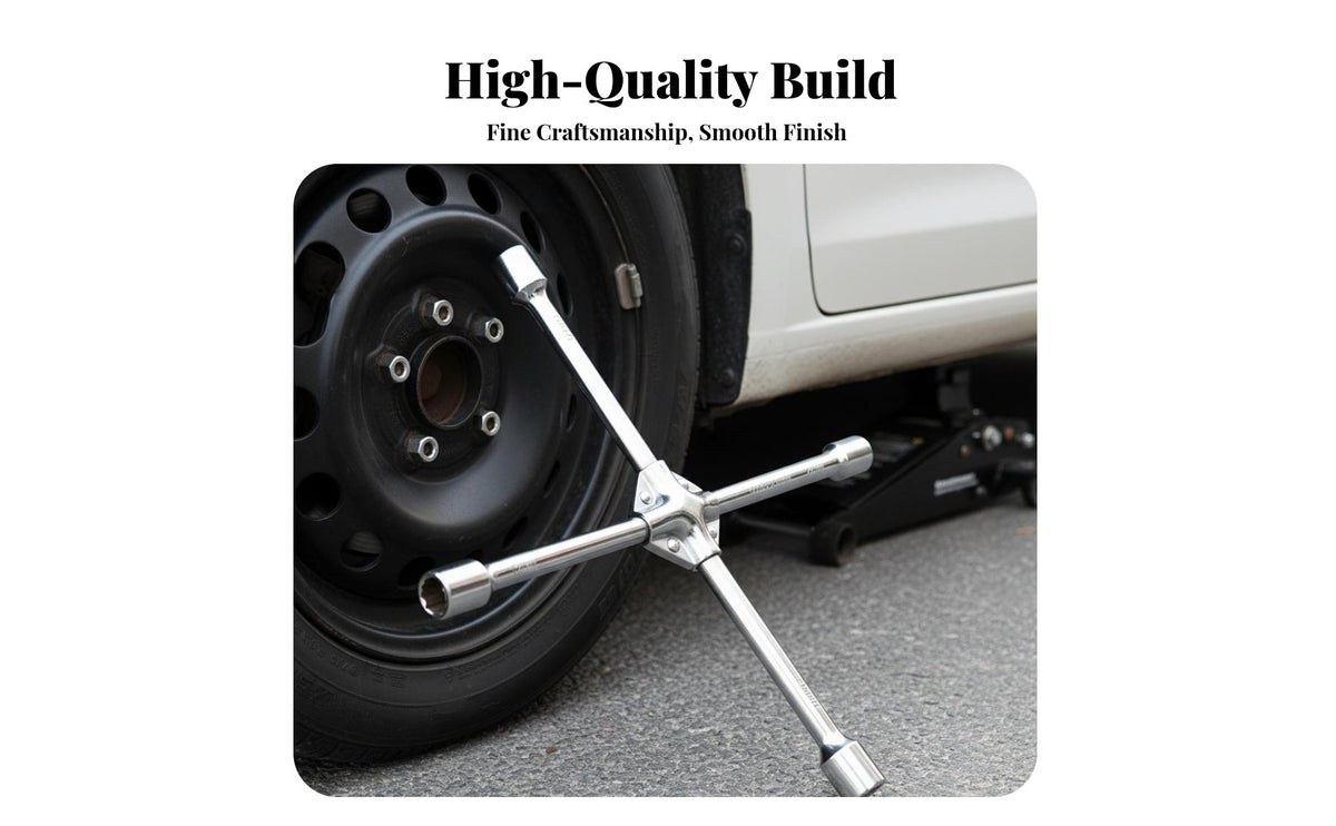 High Rotational Force 4 Way Lug Wrench Labor Saving 4 Way Wheel Brace Heavy Duty for Roadside Emergency, Garage