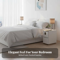 Built-in Bluetooth Speaker Nightstand with Drawers Installationcomplimentary Smart End Table Fingerprint Lock Bedside Cabinet Modern Design for technologynology aficionados, Homeowners, Students, Home, Apartment