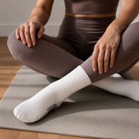 Non-Slip Yoga Pilates Barre Socks with Silicone Grips for Women, Mid-Calf Cotton Fitness & Dance Socks