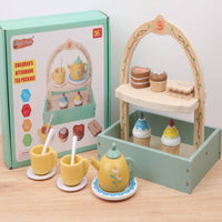 Wooden Afternoon Tea Set Role Playing Wooden Tea Party Set Child Pretend Dessert Toy for Preschoolers, Young Children, Kindergarten, Daycare
