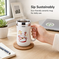 Cartoon Ceramic Mirror Lid Mug with Gift Box, Large Capacity Coffee Tea Cup for Birthday Wedding Gifts