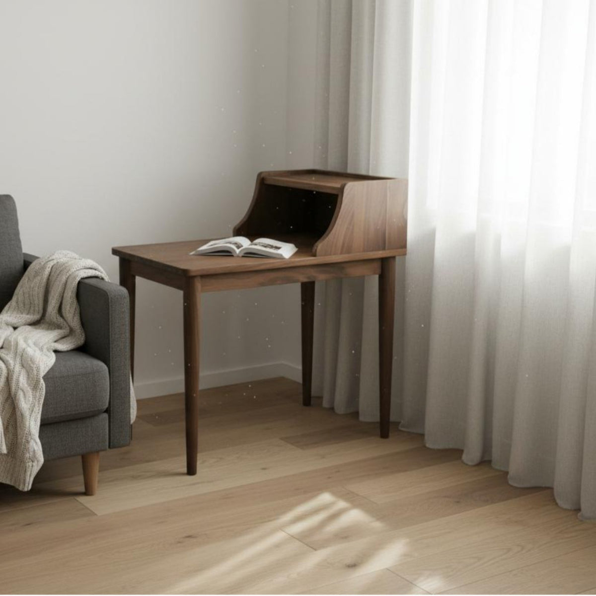 Nordic aesthetic C-Shaped Rolling Table Movable Design Indoor Furnishing Space-Saving Multi-Purpose for Apartment Dwellers, Homeowners, Students, Living Room, Balcony, Small Spaces, Bedroom