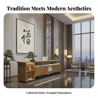 Chinese Design Reception Desk Designer Model Commercial Checkout Counter Shipped Fully Assembled Wood and Stone Cashier Counter for Restaurant